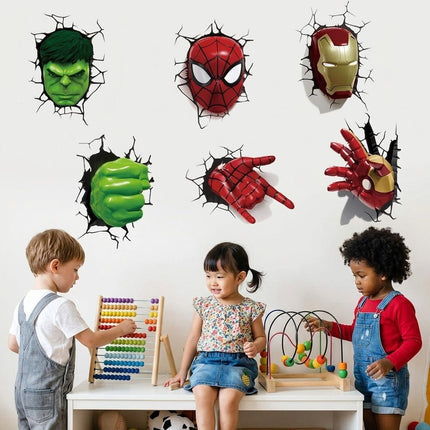 3D Marvel Avengers Wall Decals - Spider-Man, Iron Man & Hulk "Wall Burst" Sticker Set - Go2buy Australia