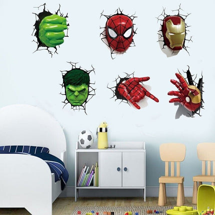 3D Marvel Avengers Wall Decals - Spider - Man, Iron Man & Hulk "Wall Burst" Sticker Set - Go2buy Australia