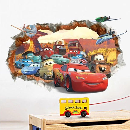 3D Pixar Racing Cars Lightning McQueen Wall Sticker Broken Wall - Go2buy Australia