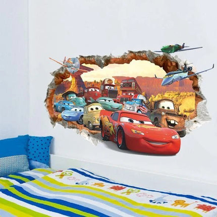 3D Pixar Racing Cars Lightning McQueen Wall Sticker Broken Wall - Go2buy Australia