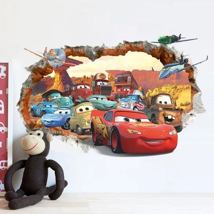 3D Pixar Racing Cars Lightning McQueen Wall Sticker Broken Wall - Go2buy Australia