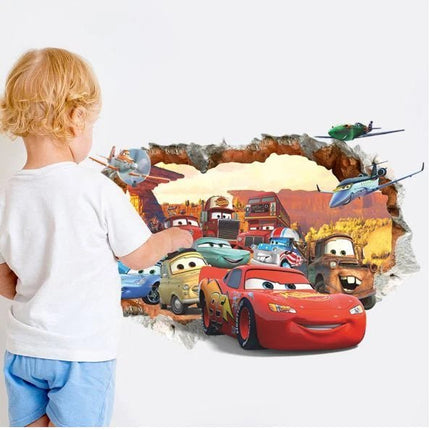 3D Pixar Racing Cars Lightning McQueen Wall Sticker Broken Wall - Go2buy Australia