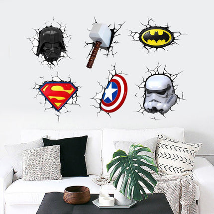 3D Superhero & Sci - Fi Wall Decals - Darth Vader, Batman, Superman & Avengers Mixed Set - Go2buy Australia