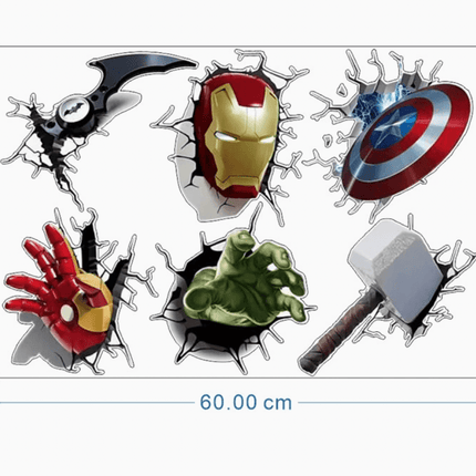 3D Superhero Wall Decals - Iron Man, Thor Hammer & Captain America Shield "Wall Burst" Set - Go2buy Australia