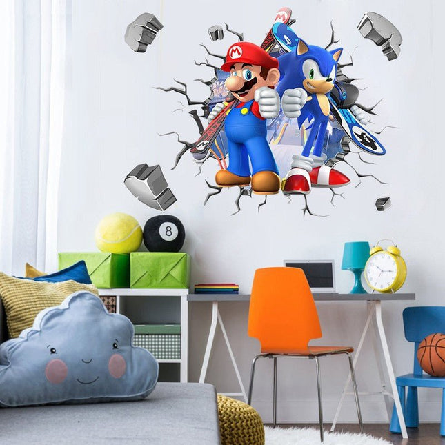 3D Video Game Sonic & Mario Wall Sticker Kids Bedroom Gaming Room Decor Decal - Go2buy Australia
