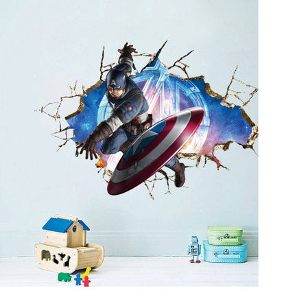 3D Wall Stickers Removable Captain America Avengers Broken Wall Boy Room Decal - Go2buy Australia