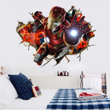 3D Wall Stickers Removable The Avengers Ironman Broken Wall Kid Boy Room - Go2buy Australia