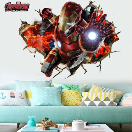 3D Wall Stickers Removable The Avengers Ironman Broken Wall Kid Boy Room - Go2buy Australia