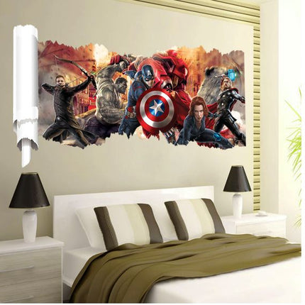 3D Wall Stickers Removable The Avengers Superhero Broken Wall Kid Boy Room Decal - Go2buy Australia