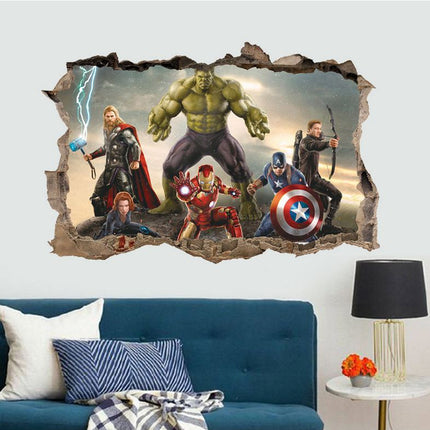 3D Wall Stickers Removable The Avengers Superhero Broken Wall Kid Boy Room Decal - Go2buy Australia