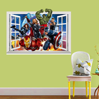 3D Wall Stickers Removable The Avengers Superhero Broken Wall Kid Boy Room Decal