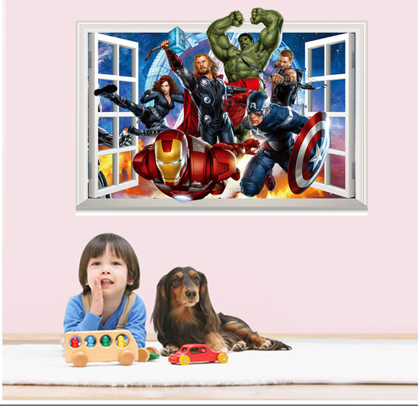 3D Wall Stickers Removable The Avengers Superhero Broken Wall Kid Boy Room Decal