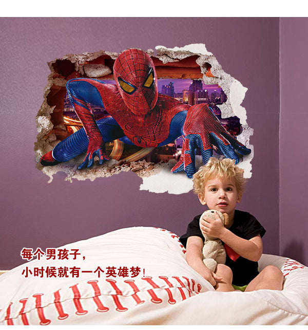 3D Wall Stickers Removable The Avengers Spider Man Broken Wall Kid Boy Room