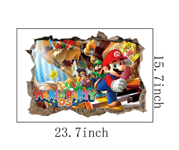 3D Wall Stickers Removable Mario Bros Party Game Kids Broken Wall Bedroom Decor