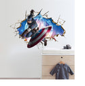 3D Wall Stickers Removable Captain America Avengers Broken Wall Boy Room Decal