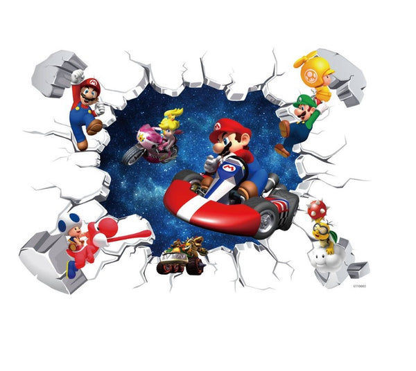 3D Wall Sticker Removable Super Mario Bros Game Kids Broken Wall Bedroom Decor