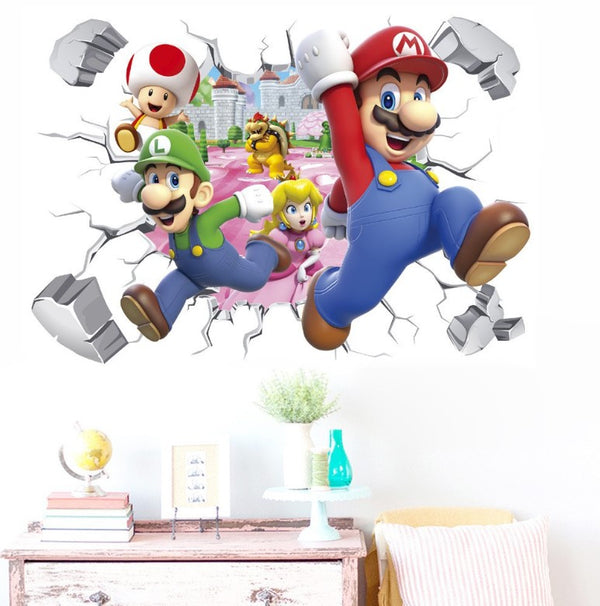 3D Wall Sticker Removable Super Mario Bros Game Kids Broken Wall Bedroom Decor