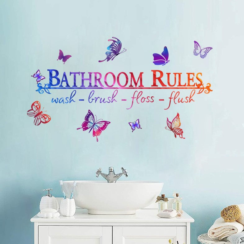 Wall Stickers Removable Bathroom Rules Butterfly Decal Picture Art