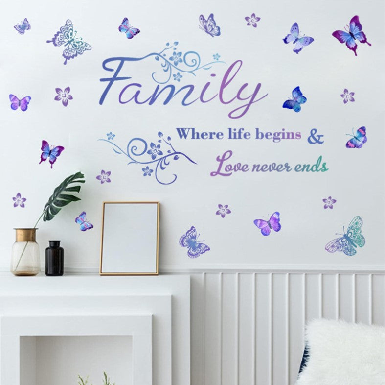 Wall Sticker Removable Family Love Never ends Purple Buttefly Living Room Decal