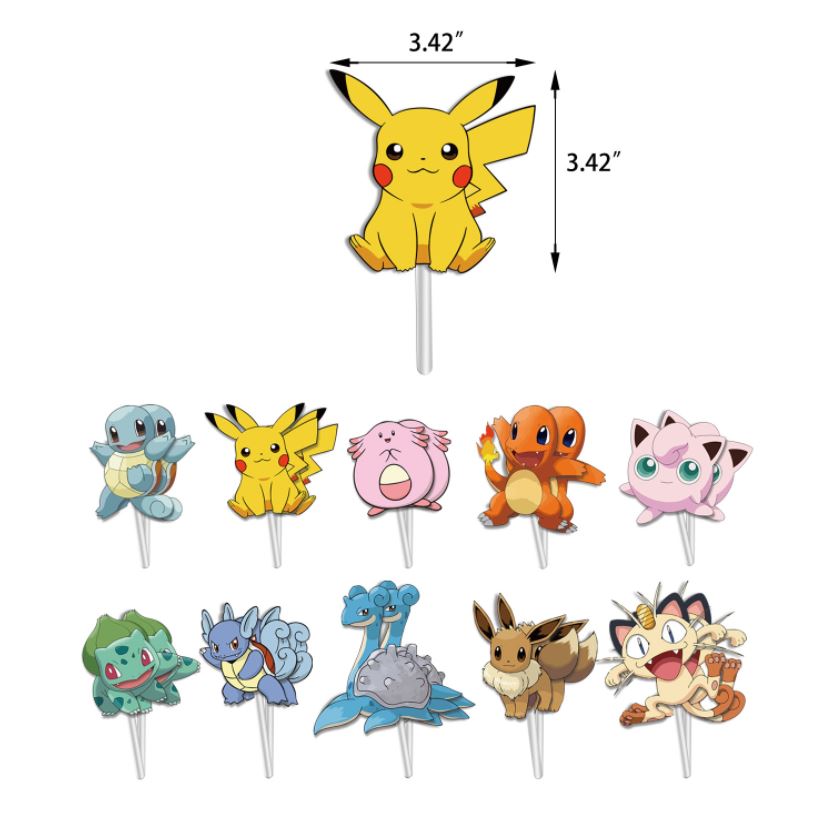 20PCS Cake Topper Set Cartoon Pokemon Pikachu Birthday Set Party Decoration