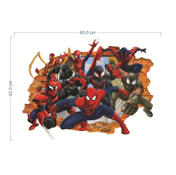 3D Wall Stickers Removable The Avengers Spider Man Broken Wall Kid Boy Room