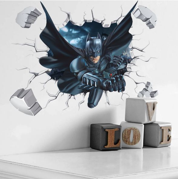 3D Wall Stickers Removable The Avengers Batman Broken Wall Kid Boy Room