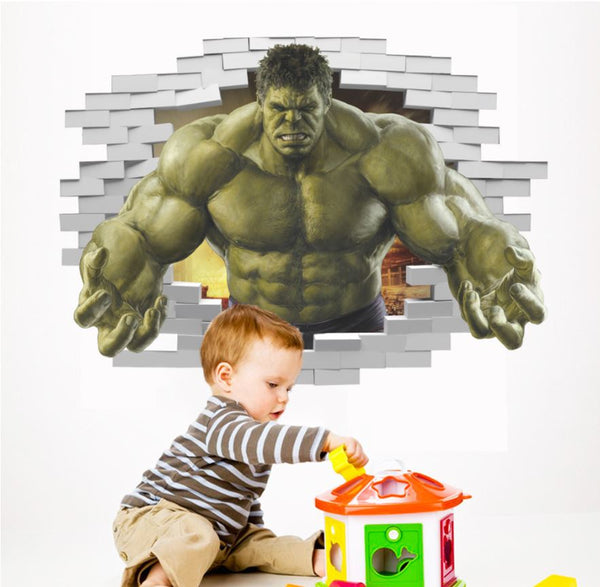 3D Wall Stickers Removable The Avengers Hulk Broken Wall Kid Boy Room