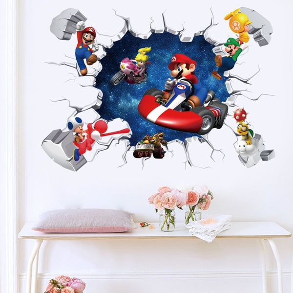 3D Wall Sticker Removable Super Mario Bros Game Kids Broken Wall Bedroom Decor