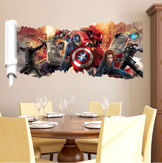 3D Wall Stickers Removable The Avengers Superhero Broken Wall Kid Boy Room Decal