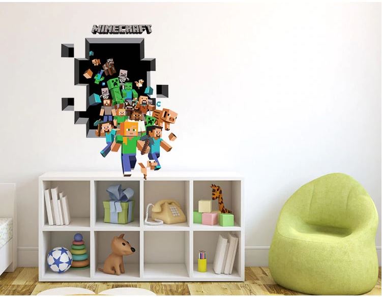 3D Gaming Wall Art Stickers MINE Home Decor Decals PVC Kids Room Game Poster D