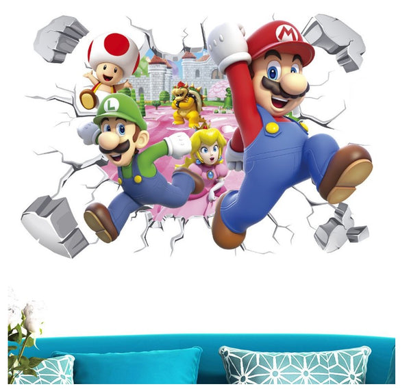 3D Wall Sticker Removable Super Mario Bros Game Kids Broken Wall Bedroom Decor