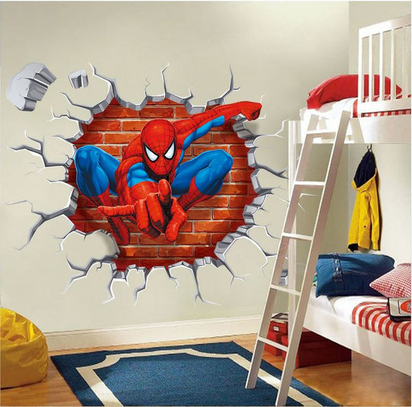 3D Wall Stickers Removable The Avengers Spider Man Broken Wall Kid Boy Room