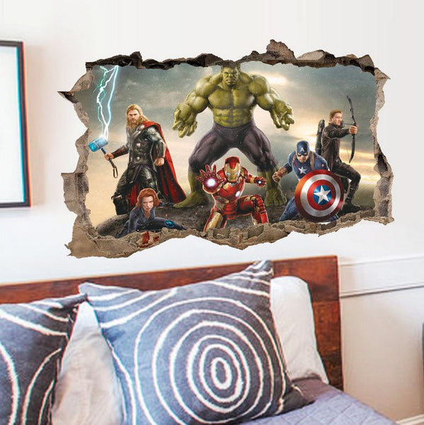 3D Wall Stickers Removable The Avengers Superhero Broken Wall Kid Boy Room Decal