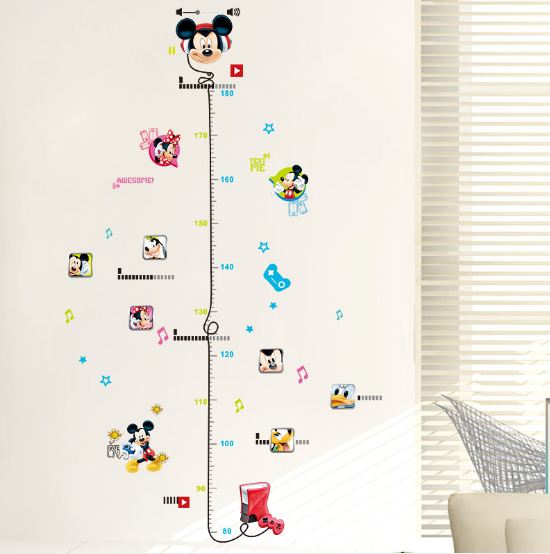 Kids Height Chart Wall Stickers Mickey Growth Measurement Ruler Removable Decal