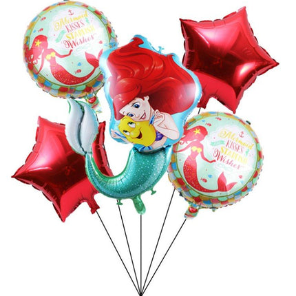 5PCS Cartoon Mermaid Balloons Star Foil Balloon Birthday Party Decoration Set - Go2buy Australia