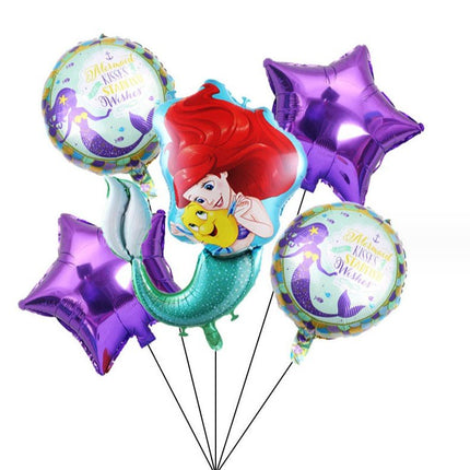 5PCS Cartoon Mermaid Balloons Star Foil Balloon Birthday Party Decoration Set - Go2buy Australia