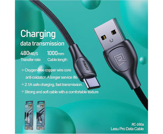 Remax RC-160M High-Speed Micro USB Charging Cable 2.1A 480Mbps - Durable & Eco-Friendly 1M - for Smartphones, Tablets, Cameras