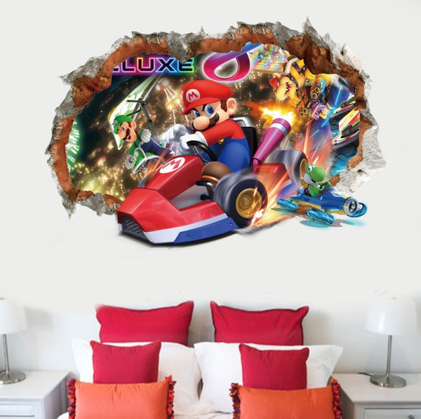 3D Wall Sticker Removable Mario Bros Party Game Kids Broken Wall Bedroom Decor