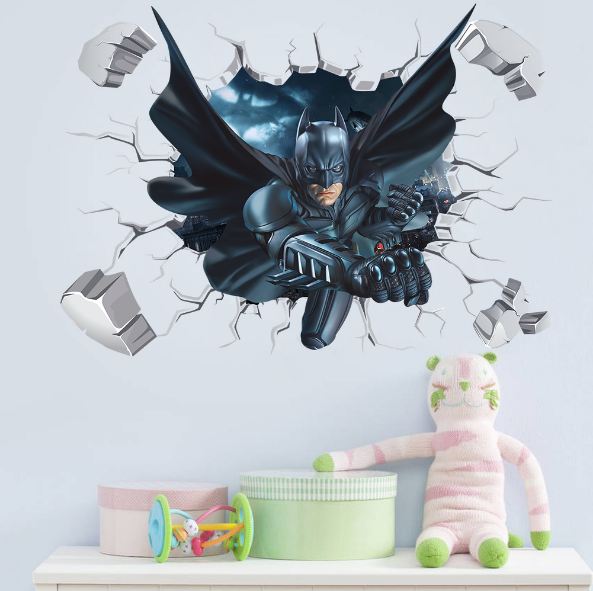 3D Wall Stickers Removable The Avengers Batman Broken Wall Kid Boy Room