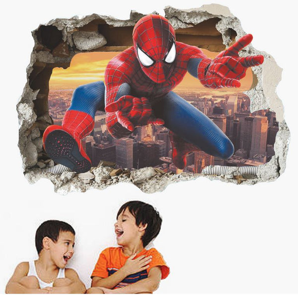 3D Wall Stickers Removable The Avengers Spider Man Broken Wall Kid Boy Room