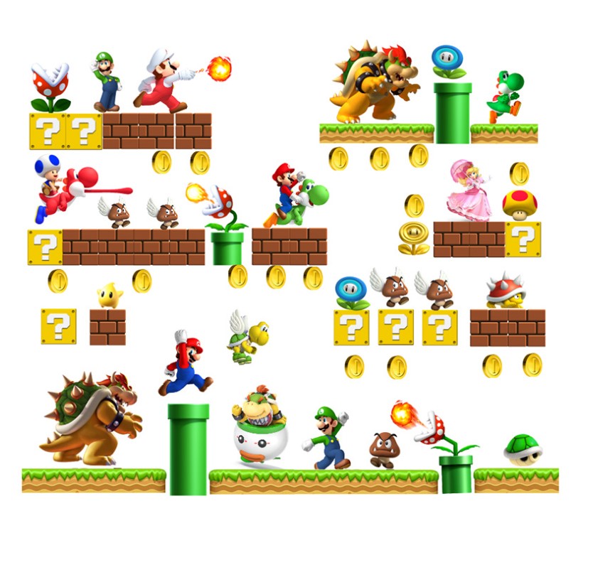 Super Mario Bros. Deluxe Wall Decals for Kids' Room Decor DIY