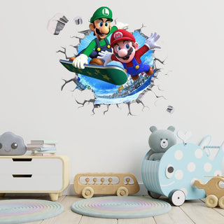 3D Wall Sticker Removable Super Mario Bros Game Kids Broken Wall Bedroom Decor