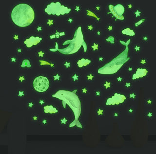 Buy green Glow In The Dark Dolphin Moon Star Wall Decal Sticker Ceiling Home Room