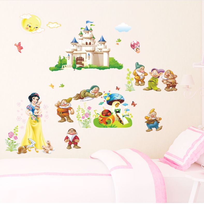 Wall Stickers Disney Princess Snow White Seven Dwarfs Removable Kids Room Decal