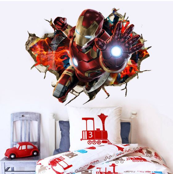 3D Wall Stickers Removable The Avengers Ironman Broken Wall Kid Boy Room