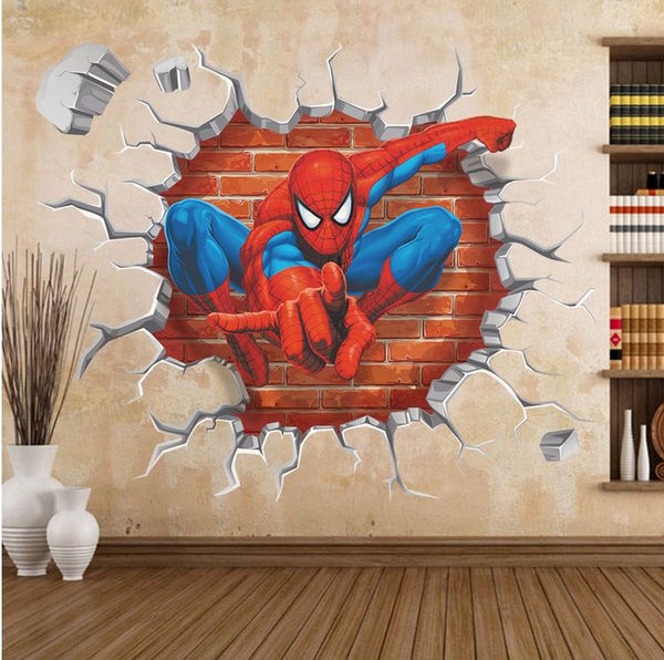 3D Wall Stickers Removable The Avengers Spider Man Broken Wall Kid Boy Room