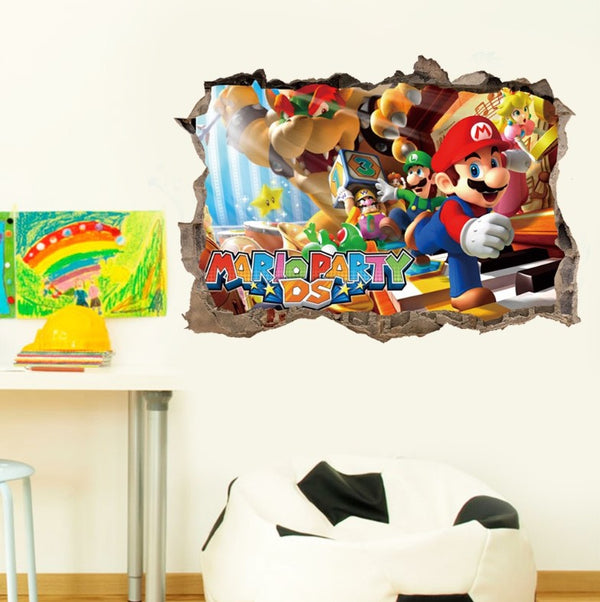 3D Wall Stickers Removable Mario Bros Party Game Kids Broken Wall Bedroom Decor