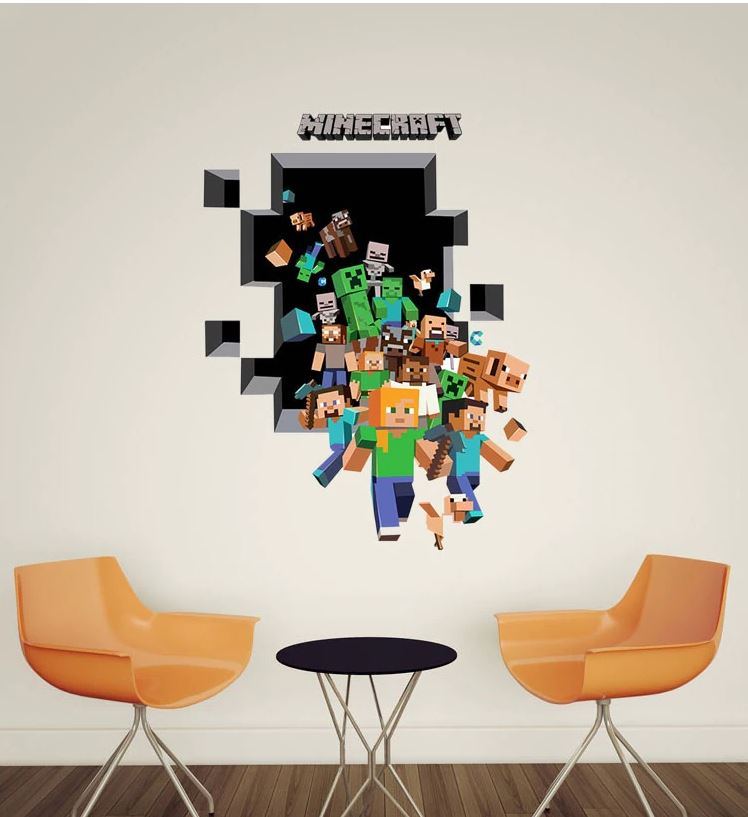 3D Gaming Wall Art Stickers MINE Home Decor Decals PVC Kids Room Game Poster D