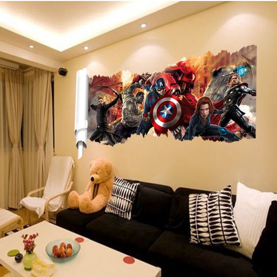 3D Wall Stickers Removable The Avengers Superhero Broken Wall Kid Boy Room Decal