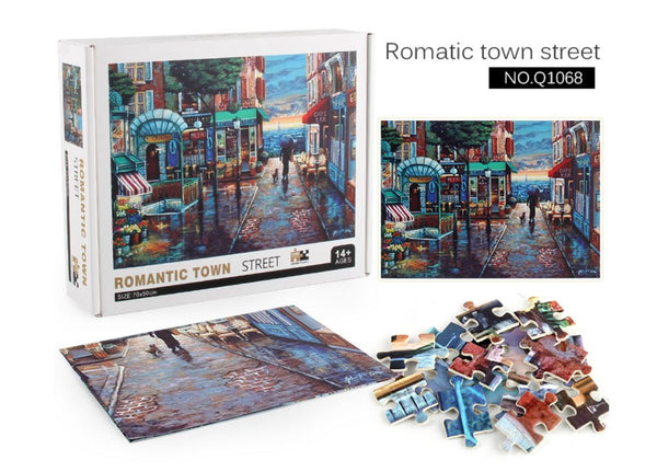 1000Pcs Thick Papers Jigsaw Puzzles Fun Game Challenge Gift For Teens Kids (Romantic Town)